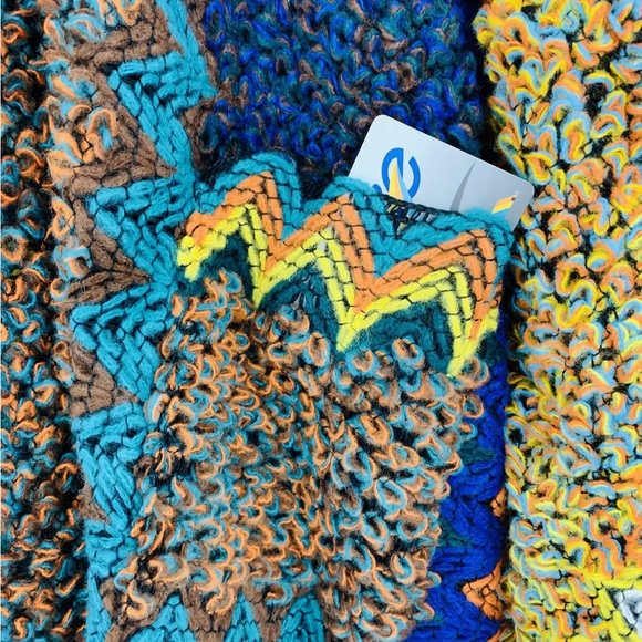 JC Sunny - Coffee-Blue Pocket Colorful Crochet Patterned Ruana - new - Picture 3 of 9